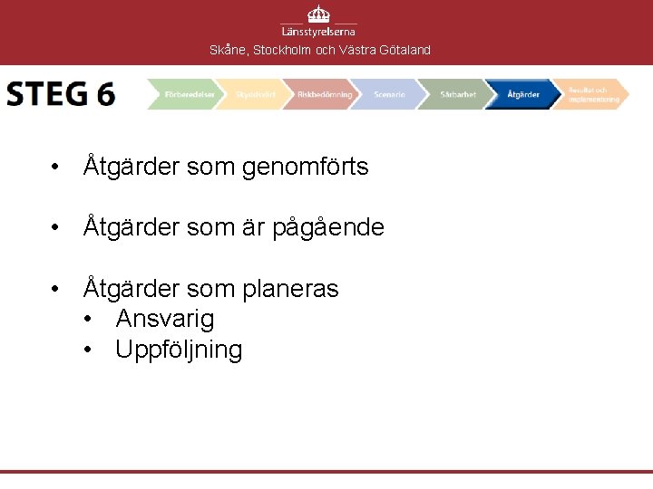 Skåne, Stockholm och Västra Götaland • Åtgärder som genomförts • Åtgärder som är pågående