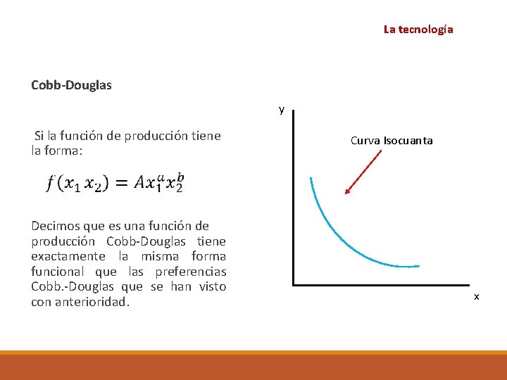 La tecnología Cobb-Douglas y Si la función de producción tiene la forma: Decimos que La tecnología Cobb-Douglas y Si la función de producción tiene la forma: Decimos que