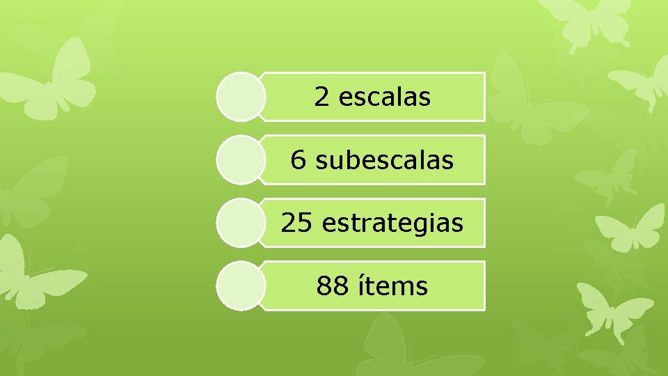 2 escalas 6 subescalas 25 estrategias 88 ítems 