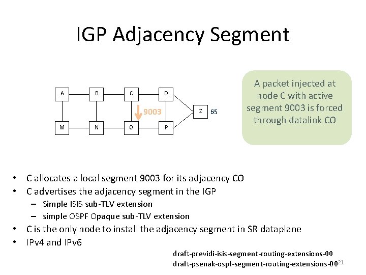 IGP Adjacency Segment A B C D 9003 M N O Z 65 P
