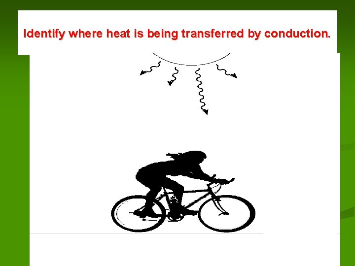 Identify where heat is being transferred by conduction. 