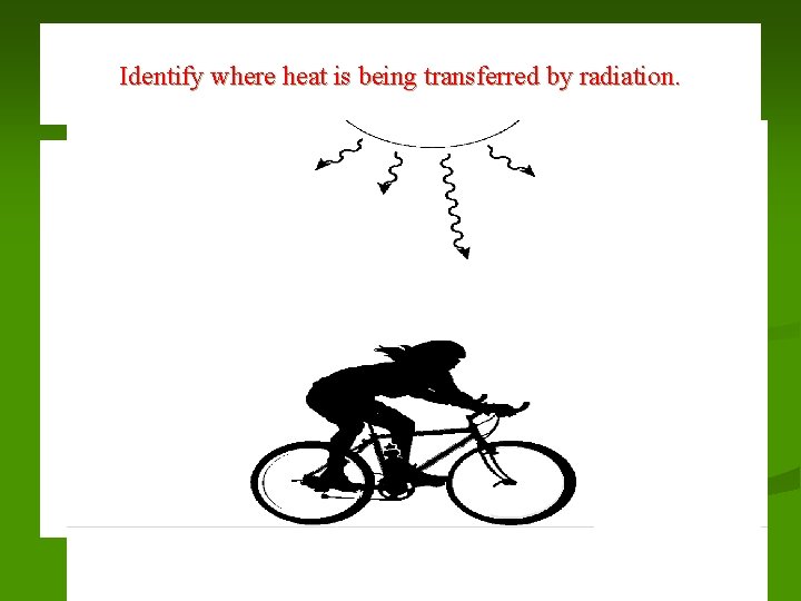 Identify where heat is being transferred by radiation. 