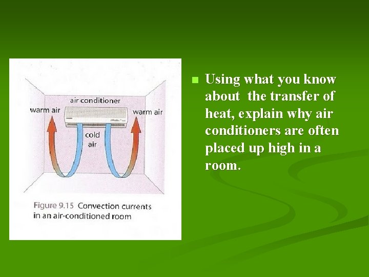 n Using what you know about the transfer of heat, explain why air conditioners
