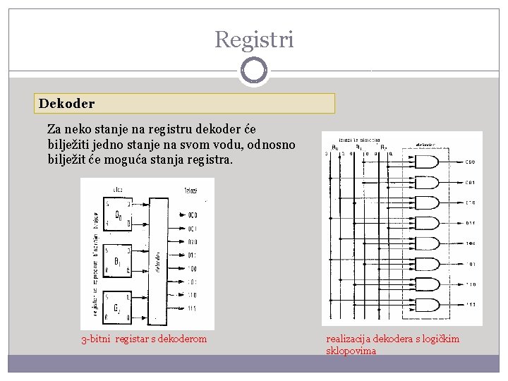 Registri Dekoder Za neko stanje na registru dekoder će bilježiti jedno stanje na svom