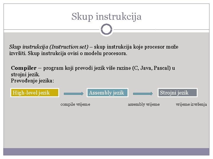 Skup instrukcija (Instruction set) – skup instrukcija koje procesor može izvršiti. Skup instrukcija ovisi