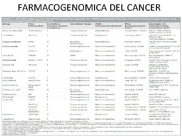 FARMACOGENOMICA DEL CANCER FARMACOGENOMICA DEL CANCER
