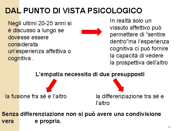 DAL PUNTO DI VISTA PSICOLOGICO In realtà solo un vissuto affettivo può permettere di