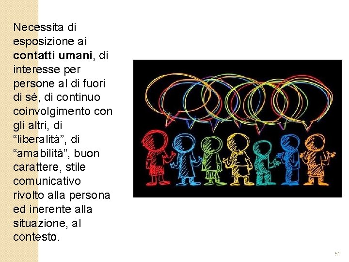 Necessita di esposizione ai contatti umani, di interesse persone al di fuori di sé,