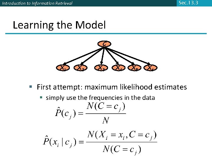 Sec. 13. 3 Introduction to Information Retrieval Learning the Model C X 1 X