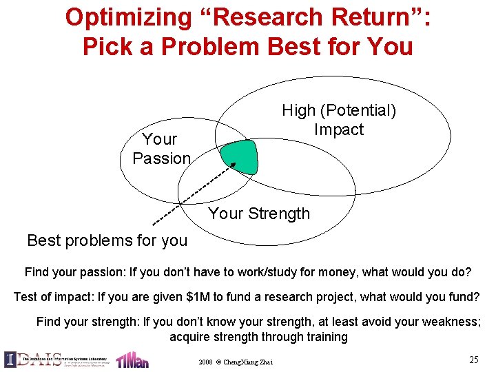 Optimizing “Research Return”: Pick a Problem Best for You High (Potential) Impact Your Passion