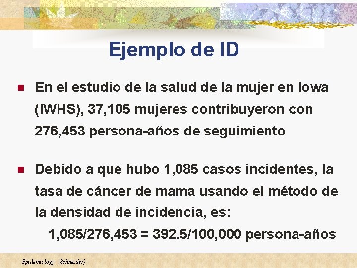 Ejemplo de ID n En el estudio de la salud de la mujer en