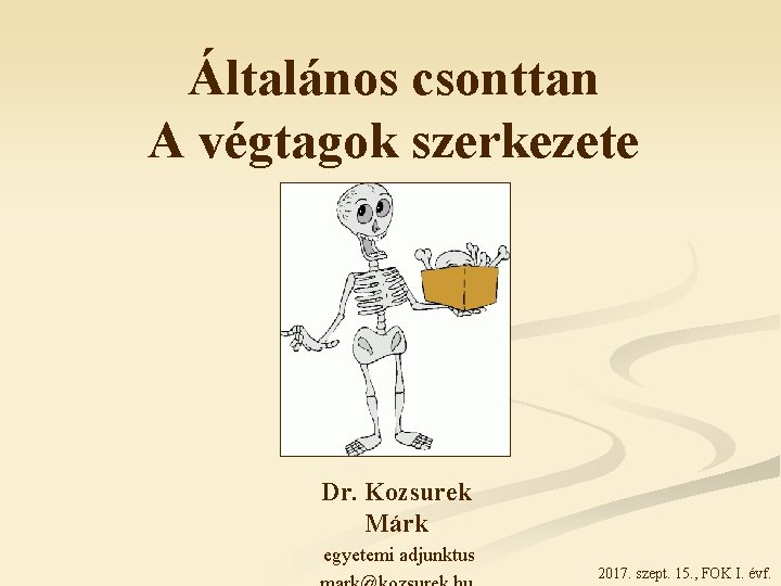 Általános csonttan A végtagok szerkezete Dr. Kozsurek Márk egyetemi adjunktus 2017. szept. 15. ,