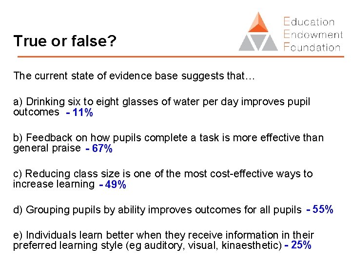 True or false? The current state of evidence base suggests that… a) Drinking six