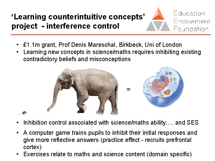 ‘Learning counterintuitive concepts’ project - interference control • £ 1. 1 m grant, Prof