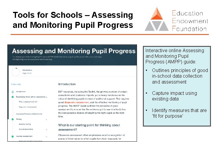 Tools for Schools – Assessing and Monitoring Pupil Progress Interactive online Assessing and Monitoring