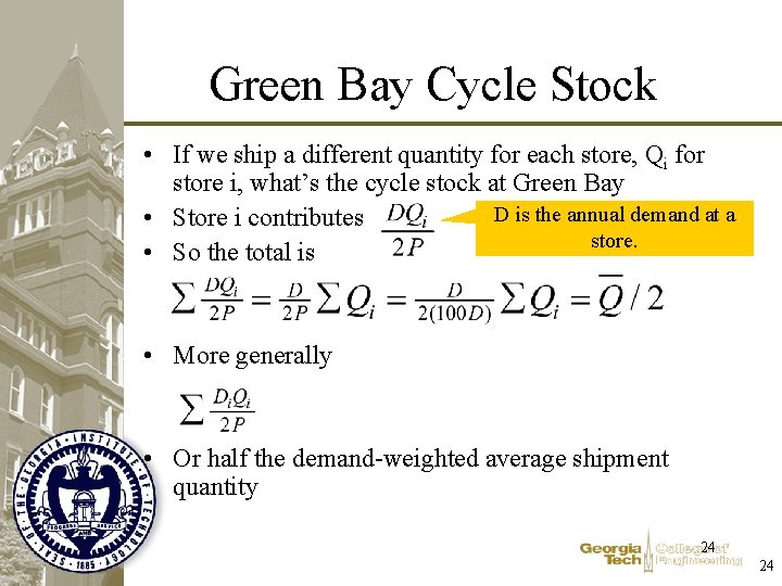 Green Bay Cycle Stock • If we ship a different quantity for each store, Green Bay Cycle Stock • If we ship a different quantity for each store,