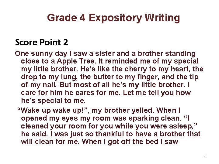 Grade 4 Expository Writing Score Point 2 One sunny day I saw a sister