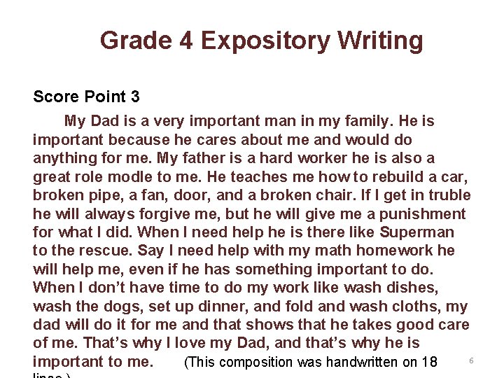 Grade 4 Expository Writing Score Point 3 My Dad is a very important man