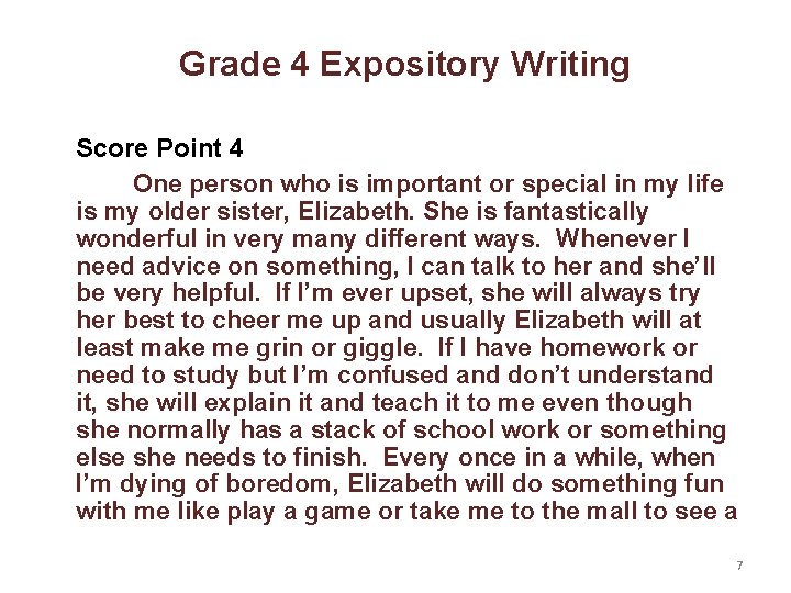 Grade 4 Expository Writing Score Point 4 One person who is important or special