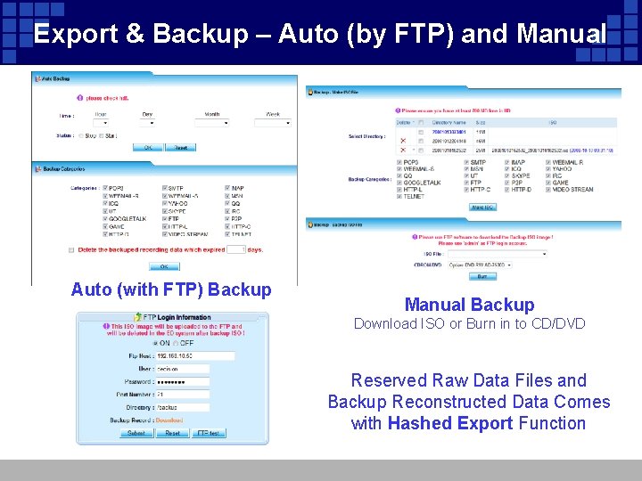 Export & Backup – Auto (by FTP) and Manual Auto (with FTP) Backup Manual