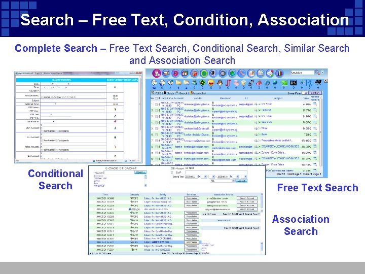 Search – Free Text, Condition, Association Complete Search – Free Text Search, Conditional Search,