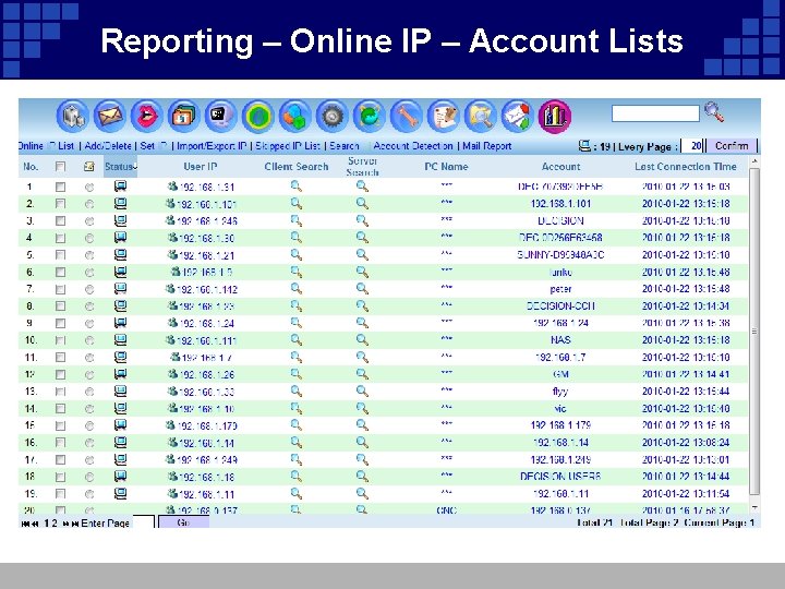 Reporting – Online IP – Account Lists 