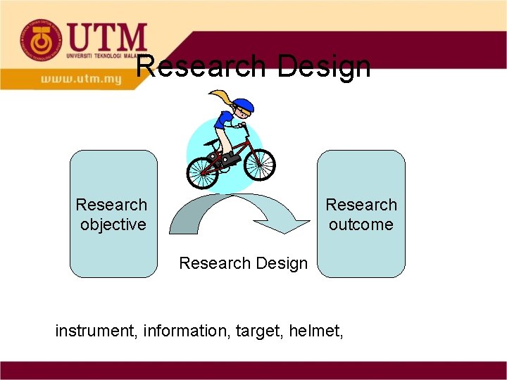 Research Design Research objective Research outcome Research Design instrument, information, target, helmet, 