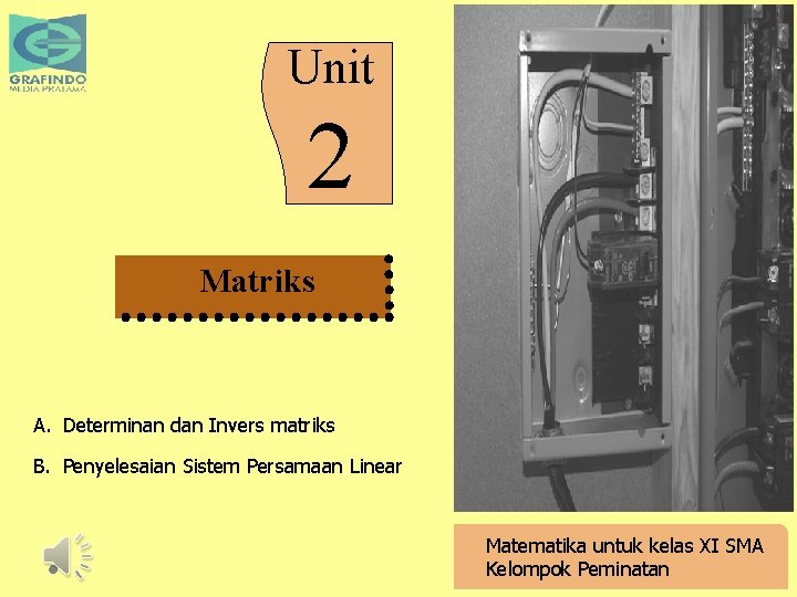 Unit 2 Matriks A. Determinan dan Invers matriks B. Penyelesaian Sistem Persamaan Linear Matematika