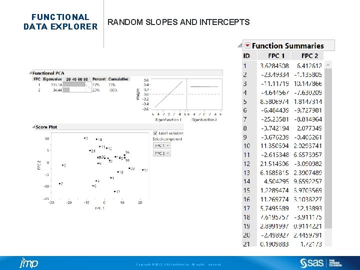 FUNCTIONAL DATA EXPLORER RANDOM SLOPES AND INTERCEPTS Copyright © 2013, SAS Institute Inc. All
