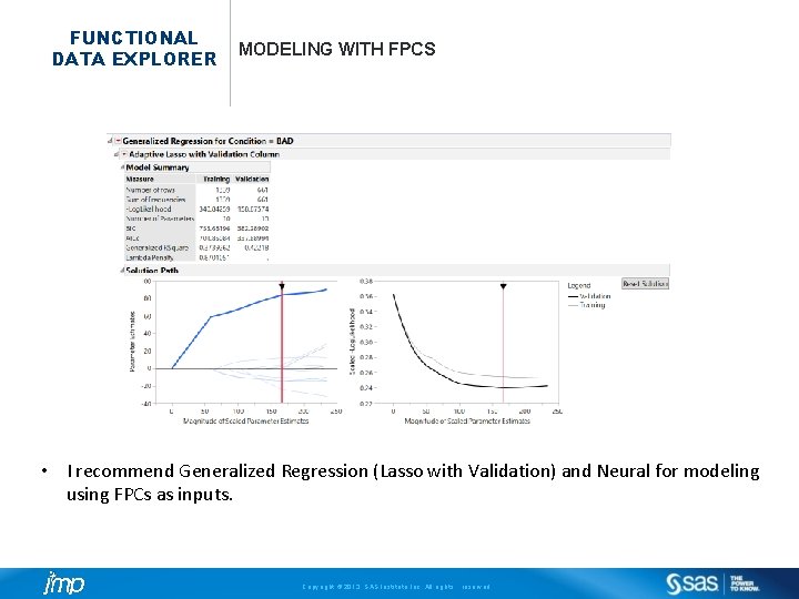 FUNCTIONAL DATA EXPLORER MODELING WITH FPCS • I recommend Generalized Regression (Lasso with Validation)