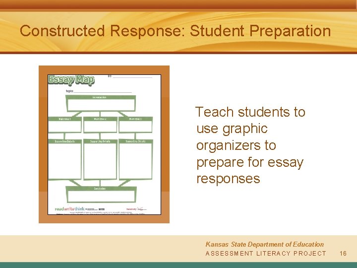 Constructed Response: Student Preparation Teach students to use graphic organizers to prepare for essay