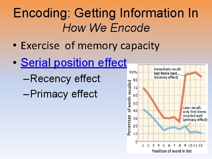 Encoding: Getting Information In How We Encode • Exercise of memory capacity • Serial