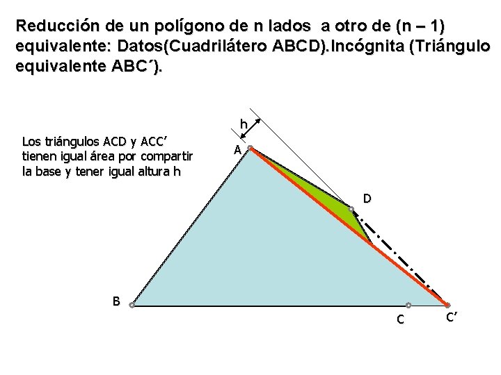Reducción de un polígono de n lados a otro de (n – 1) equivalente: Reducción de un polígono de n lados a otro de (n – 1) equivalente: