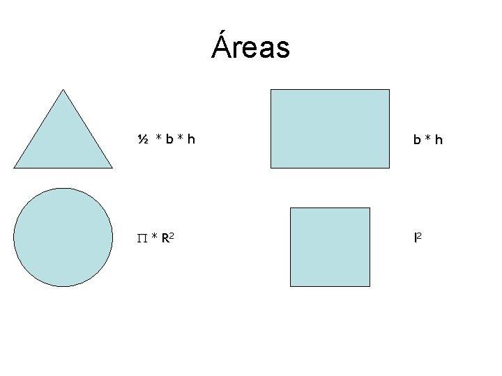 Áreas ½ *b*h * R 2 l 2 Áreas ½ *b*h * R 2 l 2