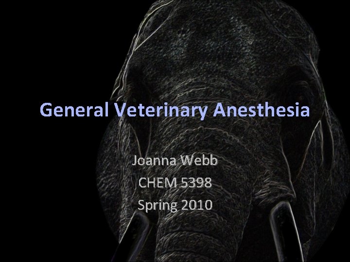 General Veterinary Anesthesia Joanna Webb CHEM 5398 Spring 2010 
