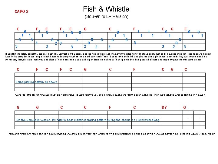 Fish & Whistle CAPO 2 (Souvenirs LP Version) 1 0 3 0 1 F