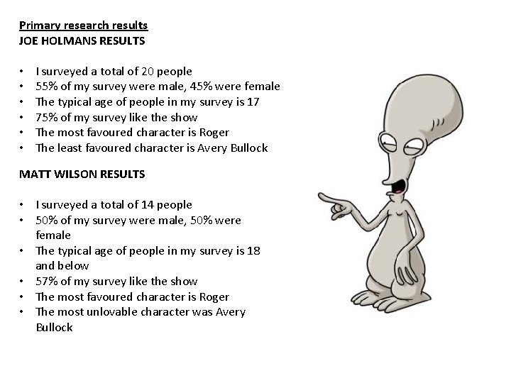 Primary research results JOE HOLMANS RESULTS • • • I surveyed a total of Primary research results JOE HOLMANS RESULTS • • • I surveyed a total of