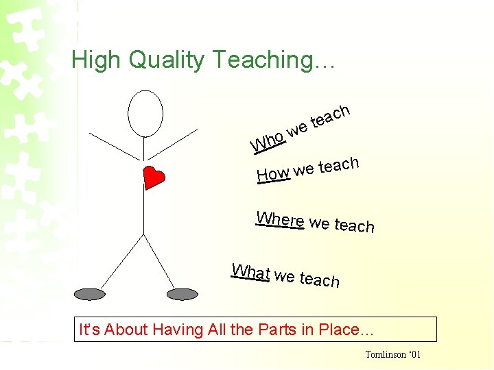 High Quality Teaching… e w o Wh h c a te ch a e
