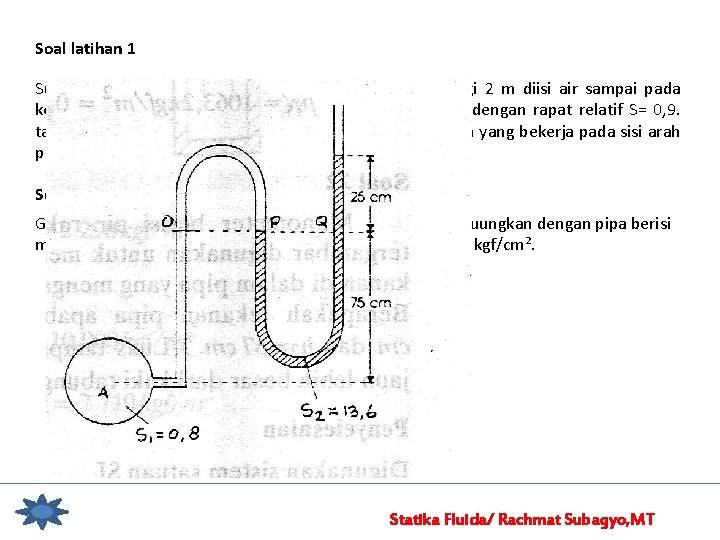 Soal latihan 1 Suatu tangki dengan panjang 2, 5 m, lebar 2 m dan