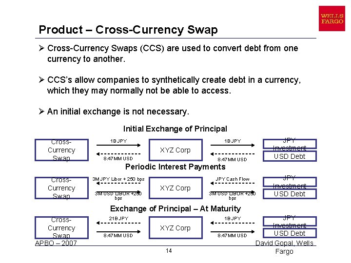 Product – Cross-Currency Swap Ø Cross-Currency Swaps (CCS) are used to convert debt from