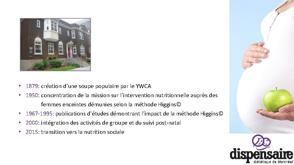  • 1879: création d’une soupe populaire par le YWCA • 1950: concentration de