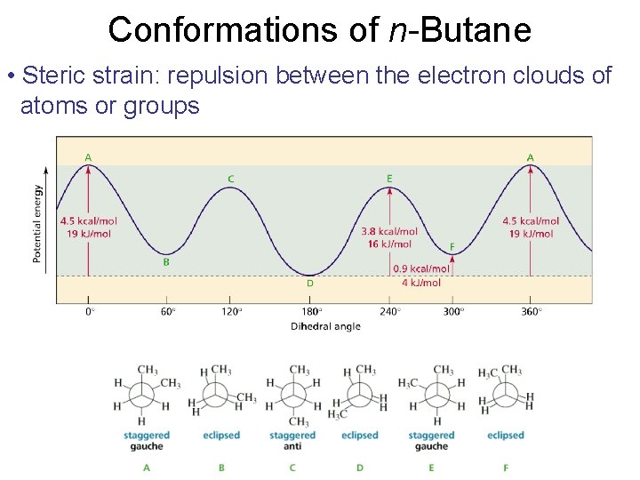 Conformations of n-Butane • Steric strain: repulsion between the electron clouds of atoms or Conformations of n-Butane • Steric strain: repulsion between the electron clouds of atoms or