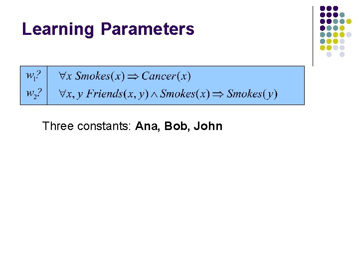 Learning Parameters Three constants: Ana, Bob, John 
