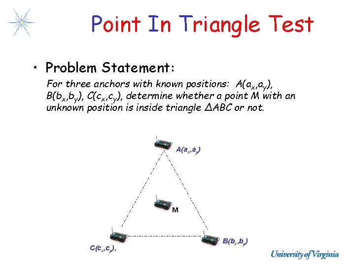 Point In Triangle Test • Problem Statement: For three anchors with known positions: A(ax, Point In Triangle Test • Problem Statement: For three anchors with known positions: A(ax,