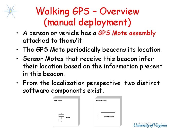 Walking GPS – Overview (manual deployment) • A person or vehicle has a GPS Walking GPS – Overview (manual deployment) • A person or vehicle has a GPS