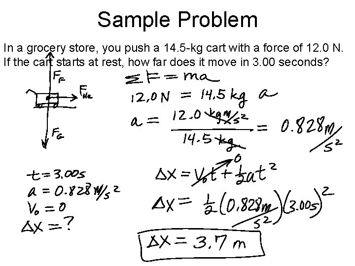 Sample Problem In a grocery store, you push a 14. 5 -kg cart with