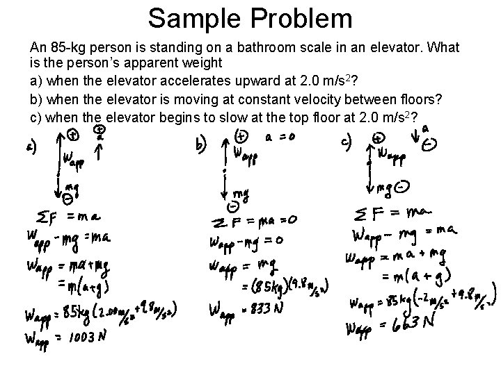 Sample Problem An 85 -kg person is standing on a bathroom scale in an