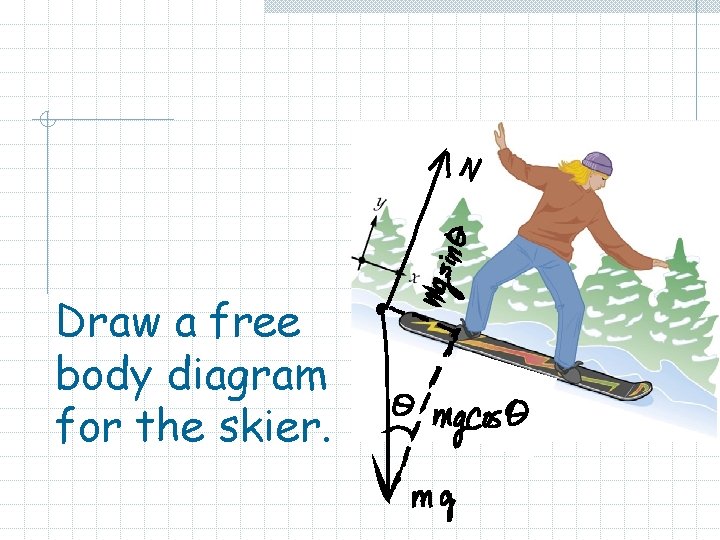 Draw a free body diagram for the skier. 