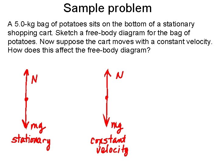 Sample problem A 5. 0 -kg bag of potatoes sits on the bottom of