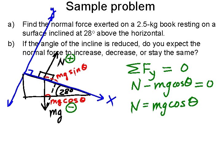 Sample problem a) b) Find the normal force exerted on a 2. 5 -kg